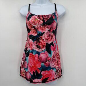 Lululemon Floral Strappy Back Built In Bra Tank Top Size 6 Pink Blue
